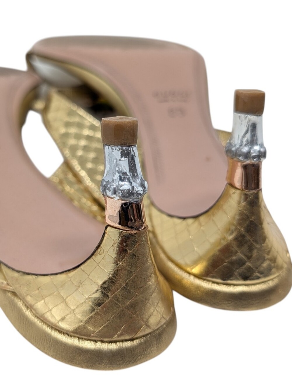 Gucci Tom Ford S/S 2004 Gold Metallic Green Python Bamboo Heel Sandals Size 8 - Picture 13 of 16